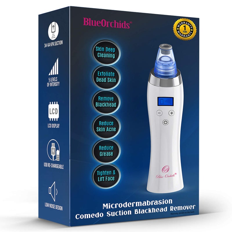 Blueorchids Blackhead Remover Pore Vacuum for face, BlueOrchids dermasuction for Whitehead Removal, Acne Pimple Sucker, face Vacuum Pore Cleanser, Comedone Extractor, 5 Adjustable Suction Power with 4 Probes - Image 1